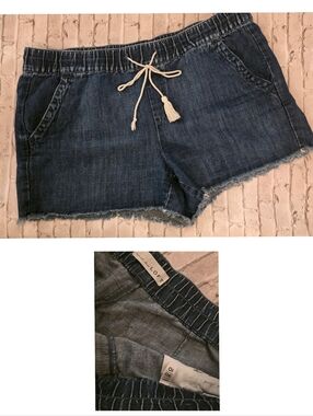 LOFT Dark Blue Denim Elastic Waist Shorts with Drawstring